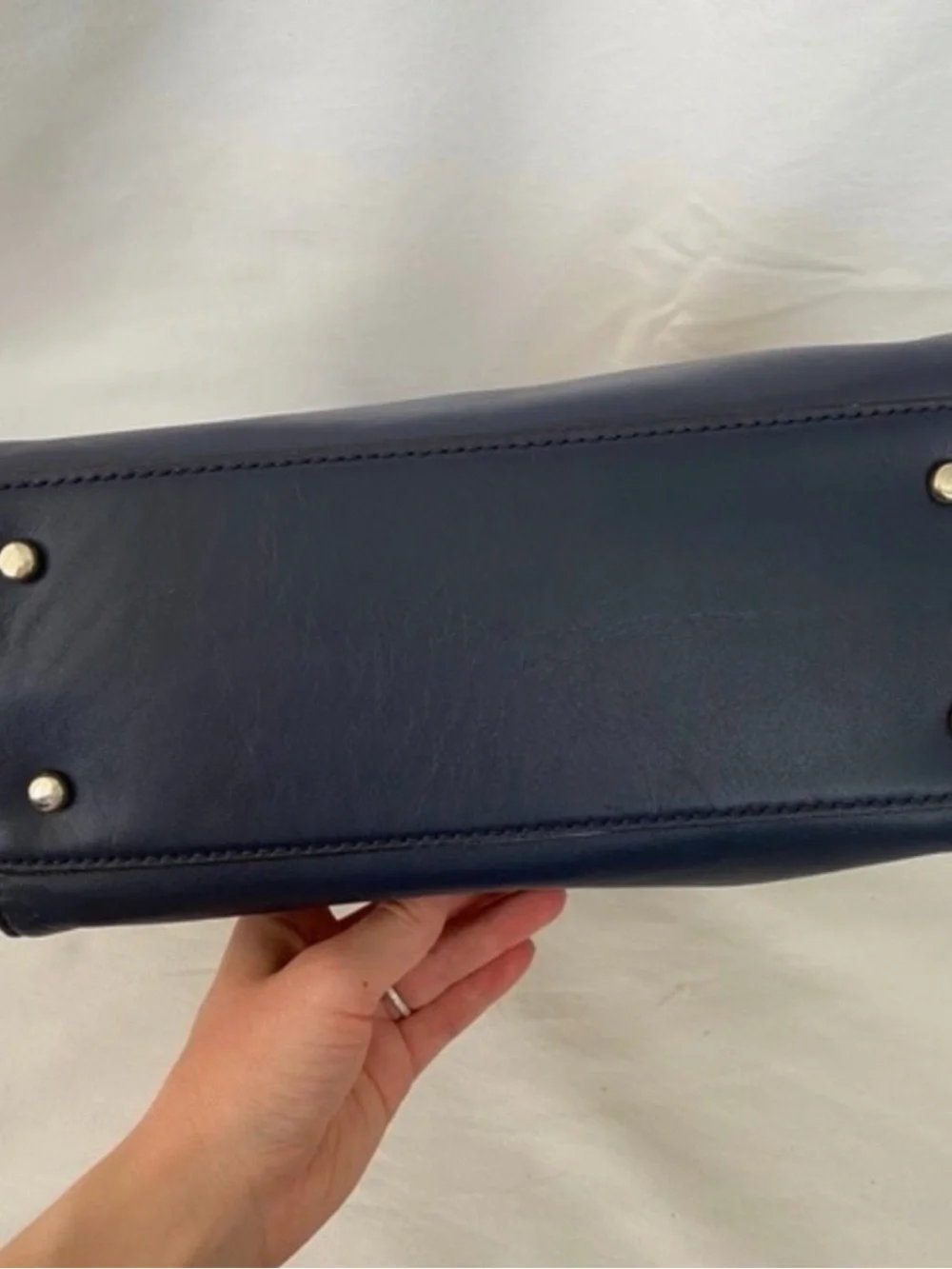 kate spade Beige and Navy Canvas Satchel with Gold Spade Logo